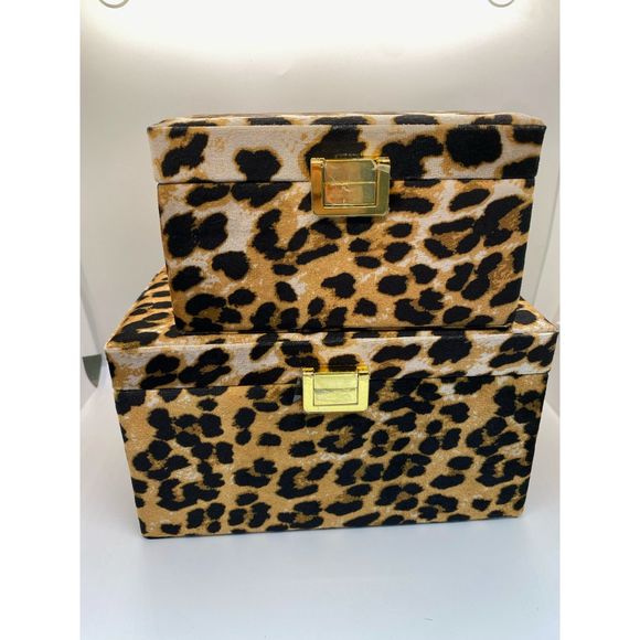 Elegant Cheetah Print 2-Set Velvet Jewelry Box SOUTH STREET LOFT - Picture 3 of 5